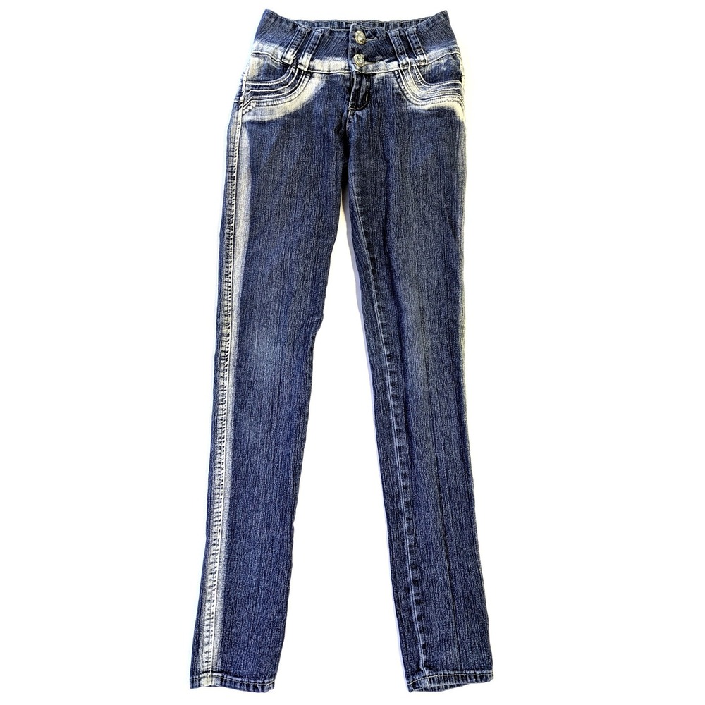 Silver Diva Skinny Jeans Blue Embellished Y2K Rhinestone Stretch Size 1 *read*